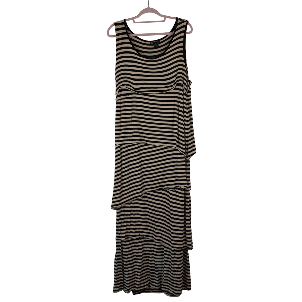Design History Tan & Black Striped Sleeveless Tiered Maxi Dress 1X